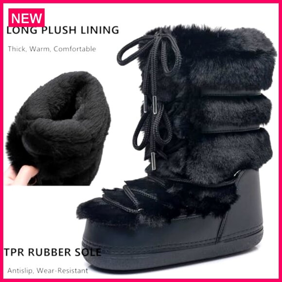 Women's Winter Snow Boots Faux Fur Lined Mid-Calf Waterproof Non-Slip - Picture 5 of 8